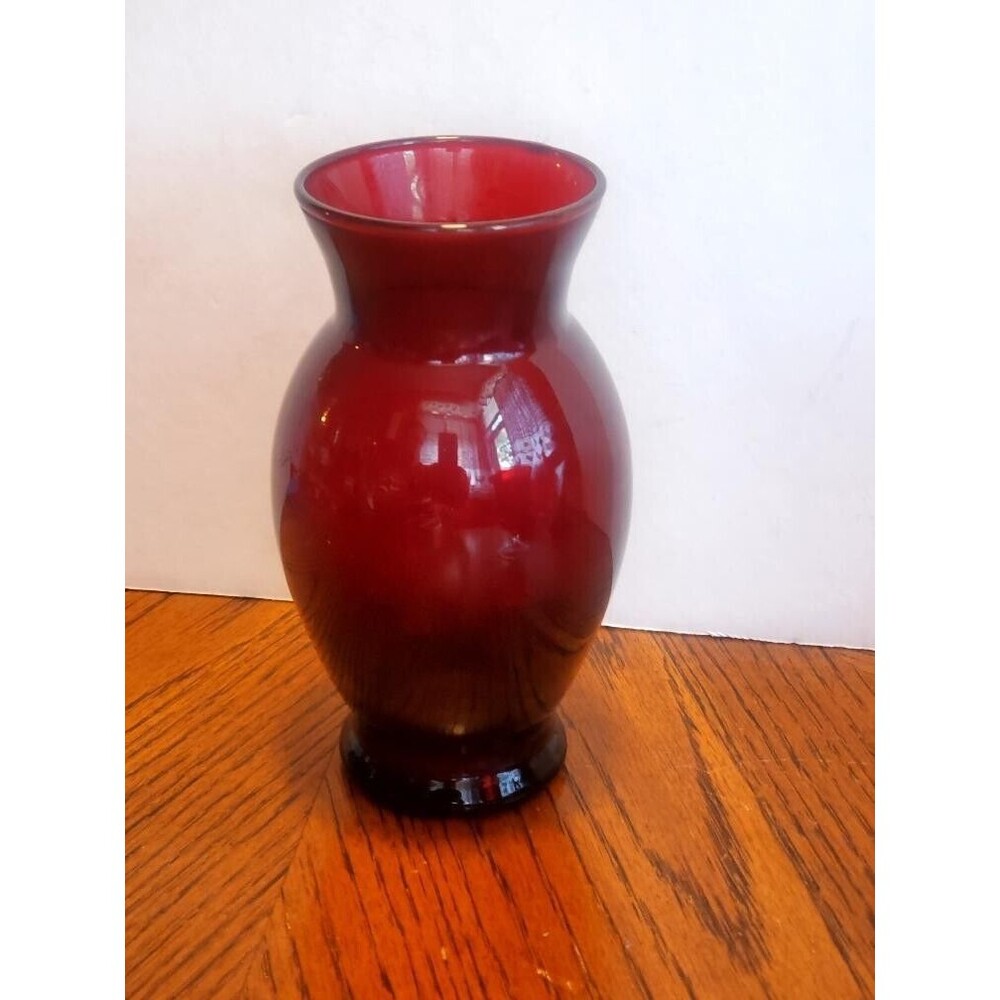 Vintage Anchor Hocking Ruby Red Depression Glass Flower Vase 6.5" No Chip/Cracks